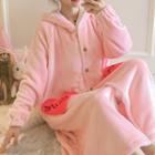 Heart Pocket Fleece Buttoned Hooded Robe