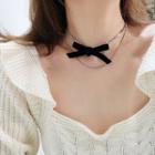 Bow Layered Necklace Black Bow - Silver - One Size