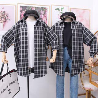 Set: Patchwork T-shirt + Sleeveless Plaid Shirt