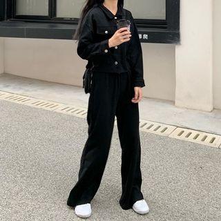 Frayed Edge Buttoned Jacket / Wide Leg Pants
