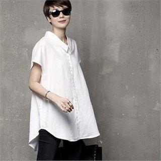 Button-trim Linen Blouse