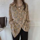 Floral Print Shirt Gray & Purple Floral - Mustard Yellow - One Size