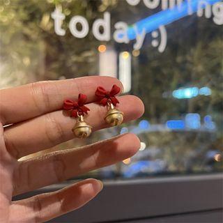 Bow Bell Alloy Dangle Earring 1 Pair - Silver Stud - Red & Gold - One Size