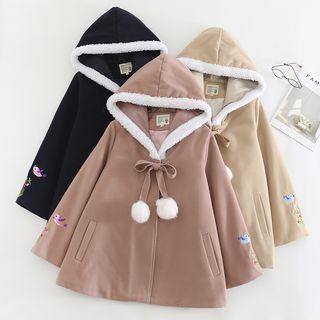 Pom Pom Bird Embroidered Hooded Coat