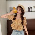 Floral Print Puff Sleeve Top Floral - Yellow - One Size