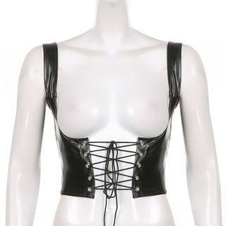 Lace-up Faux Leather Cropped Camisole Top