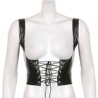Lace-up Faux Leather Cropped Camisole Top