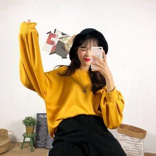 Drop-shoulder Balloon-sleeve Pullover