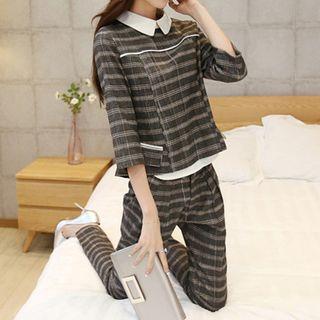 Set: Plaid 3/4-sleeve Top + Pants