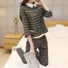 Set: Plaid 3/4-sleeve Top + Pants