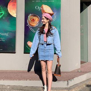 Flap Fray-hem Denim Miniskirt