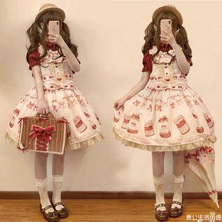 Short-sleeve Blouse / Cherry Print A-line Dress