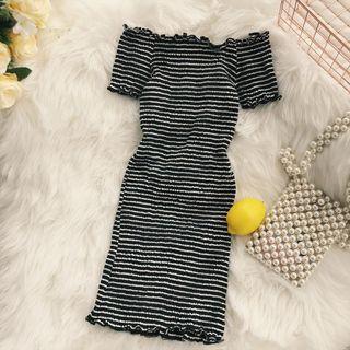 Short-sleeve Off-shoulder Smocked Minidress