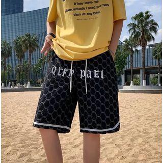 Lettering Patterned Wide Leg Shorts
