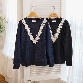 Round-neck Crochet-trim Laced Pullover