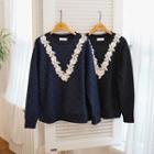 Round-neck Crochet-trim Laced Pullover