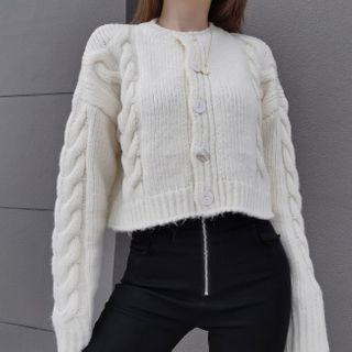 Crewneck Plain Single Breasted Cardigan Almond - One Size