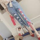 Lace-up Capri Washed Jeans