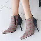Plaid Pointy-toe High-heel Ankle Boots