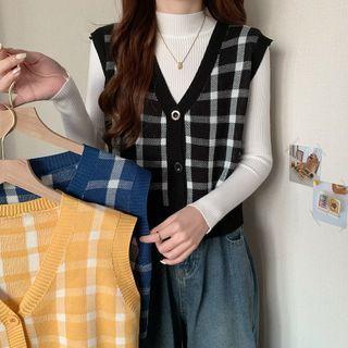Plaid Sweater Vest / Knit Top