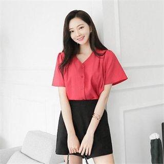 V-neck Puff-sleeve Shirt