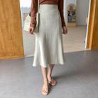 Ruffled Linen Blend Midi Skirt