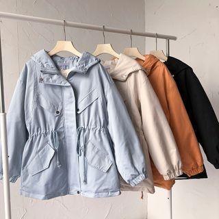 Plain Fleece Long-sleeve Cargo Trench Coat