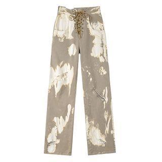 Print Distressed Straight-leg Jeans