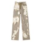 Print Distressed Straight-leg Jeans