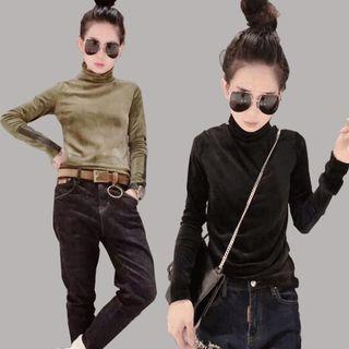 Long-sleeve Velvet Turtleneck T-shirt