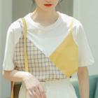 Mock Two-piece Short-sleeve Plaid T-shirt As Shown In Figure - One Size