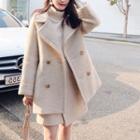 Set: Double-breasted Thickened Coat + High-waist A-line Skirt