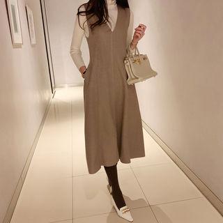 Flared Felt Maxi Pinafore Dress