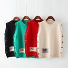 Buttoned Letter Knit Vest