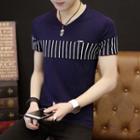Striped Panel Short-sleeve V-neck T-shirt