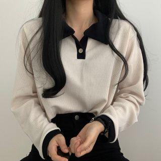 Long Sleeve Color Block Collar Top