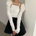 Faux Leather Mini Skirt / Knit Camisole Top / Shrug / Set