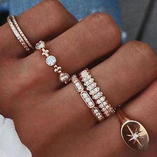 Set Of 6: Rhinestone Knuckle Ring Gold - One Size