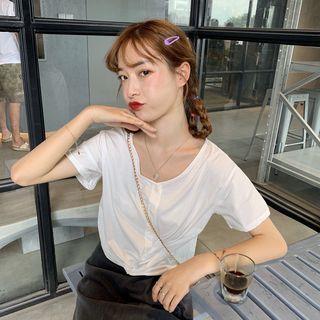 Knot V-neck Short-sleeve Top