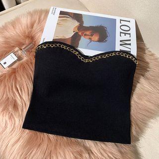 Chain-accent Padded Tube Top Black - One Size