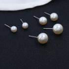 Faux Pearl Stud Earring Set Of 3 Pairs - White - One Size