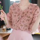 Ruffle-trim Bell-sleeve Floral Blouse