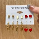 6 Pair Set: Glaze / Alloy Earring (various Designs) 54352 - Gold - One Size