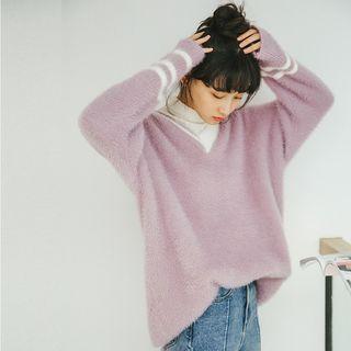 V-neck Sweater Oversized - Purple - One Size