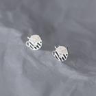 Cartoon Stud Earrings 1 Pair - S925 Silver - Silver & Black - One Size