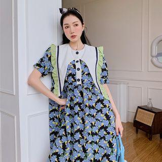 Short-sleeve Floral Ruffle Mini Smock Dress