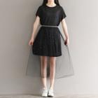 Set: Short-sleeve T-shirt Dress + Embellished Mesh Skirt