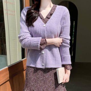 Heart-button Fluffy Cardigan