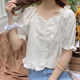 Ruffled Short-sleeve Blouse White - One Size
