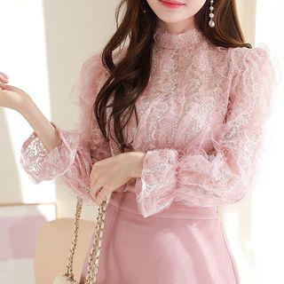 Mock-neck Frilled Lace Blouse